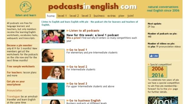 Giao diện trang web Podcasts in English