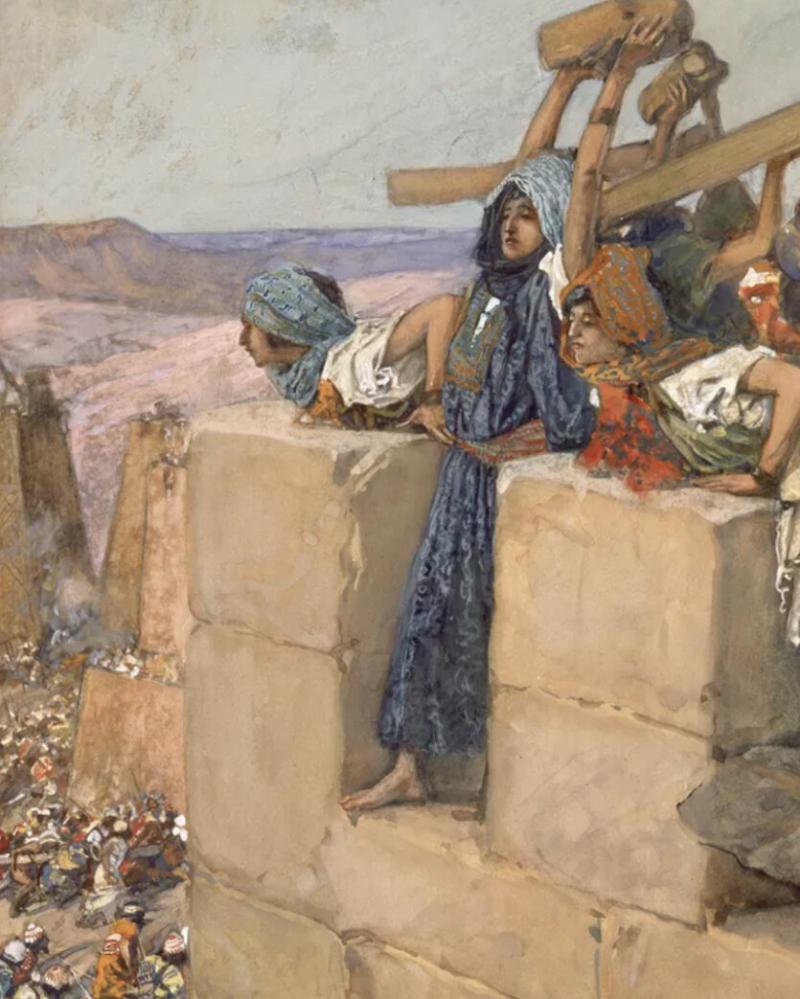 Một người đàn bà đứng trên toà tháp đã ném một cái cối xay bằng đá xuống Abimelech