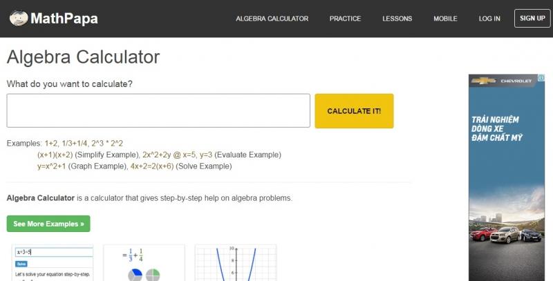 Giao diện website Algebra Calculator