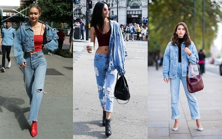 Áo khoác jeans oversize kết hợp áo croptop