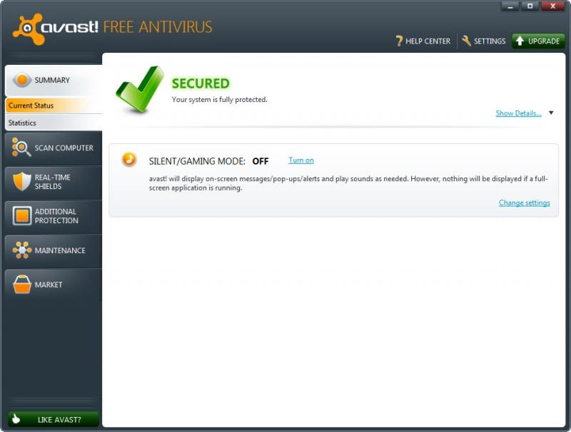 Giao diện của phần mềm Avast free antivirus.