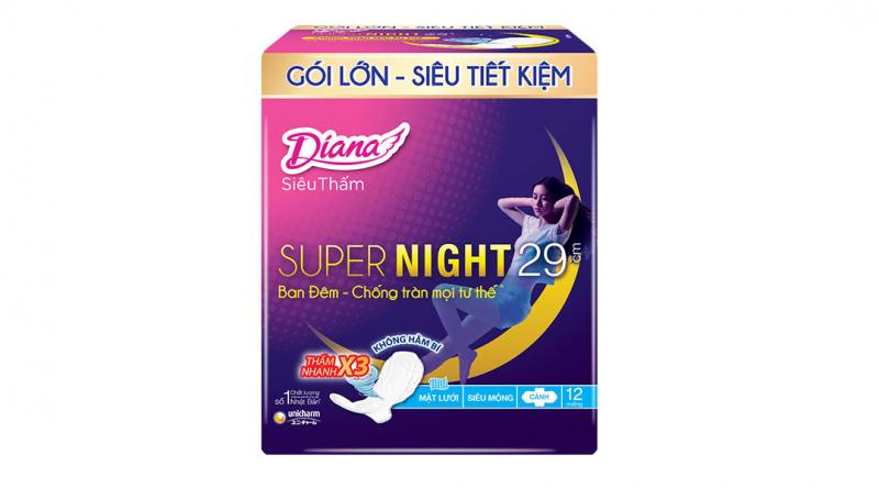 Băng vệ sinh Diana siêu thấm Supernight 29cm 12 miếng