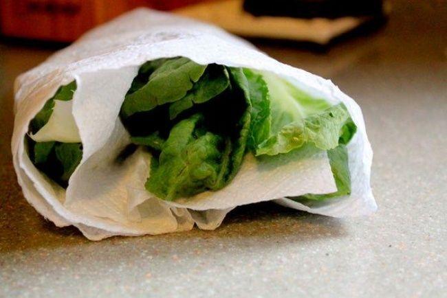 Bảo quản rau bằng cách gói vào giấy ăn để trong tủ lạnh