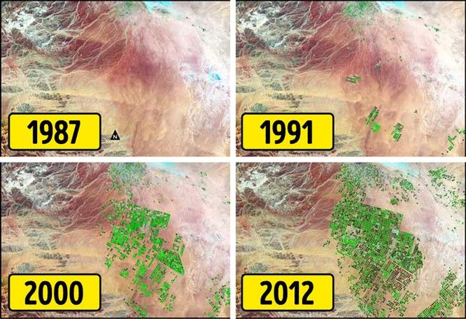 Những bức ảnh này của lưu vực Wadi As-Sirhan ở Ả Rập Xê Út cho thấy sự biến đổi mạnh mẽ của sa mạc hơn 30 năm qua