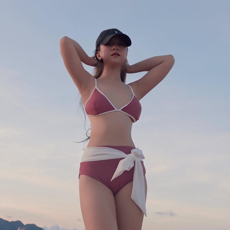 Bikini 2 mảnh thiêt kế LILAS BLANC - Bondi swimsuit, Bộ bơi 2 mảnh phối viền, thắt nơ cực xinh