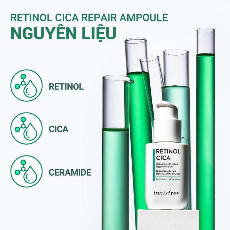 Bộ sản phẩm chăm sóc & phục hồi da với Retinol innisfree Retinol Cica Repair Ampoule Set