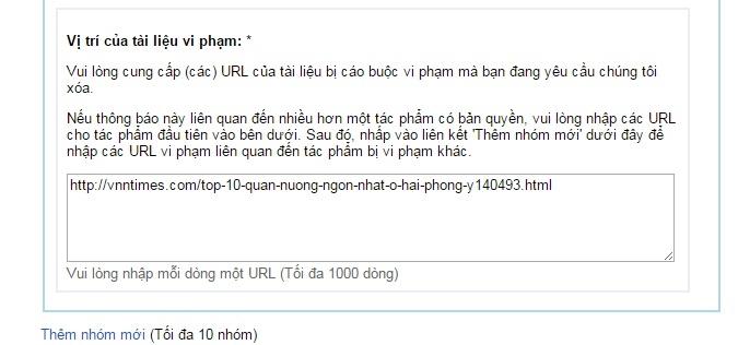 Bạn copy link của Trang vi phạm vào hộp thoại