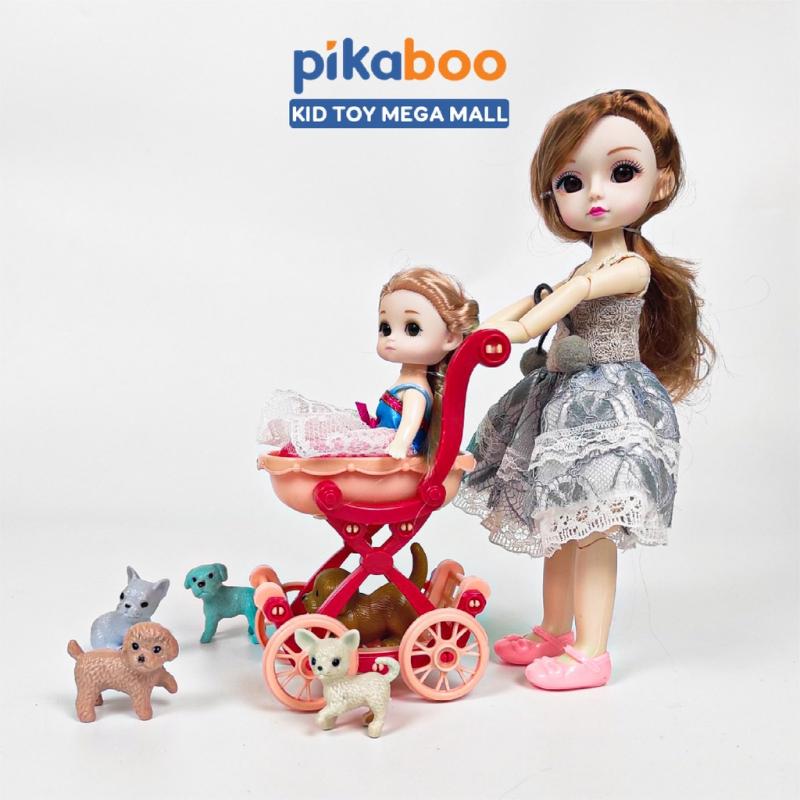Búp bê công chúa bé gái kèm phụ kiện vali du lịch xe đẩy thú cưng cao cấp Pikaboo