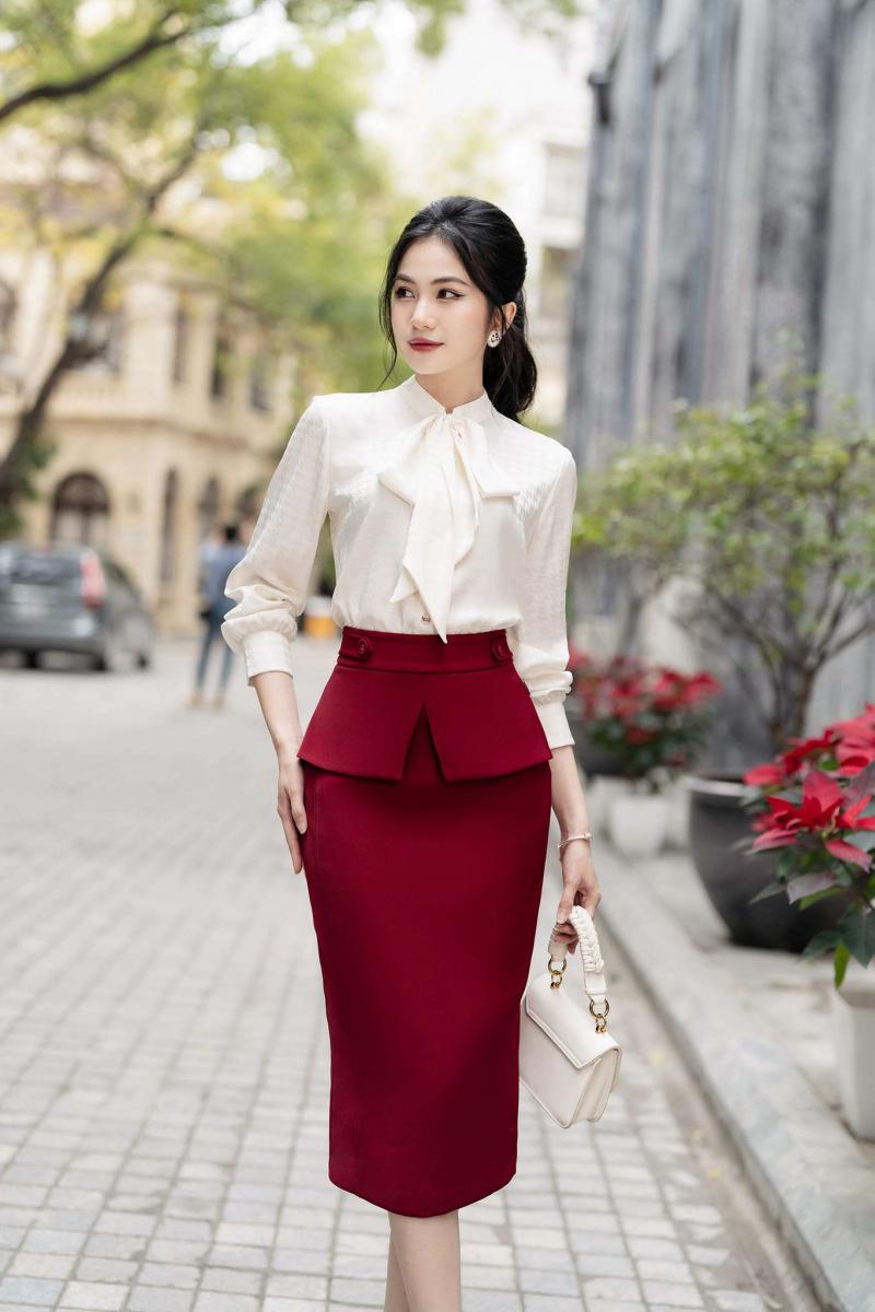 Sét dạ Tweed chân váy bút chì kẻ có xẻ tà, áo dáng ngắn_Grace | Shopee Việt  Nam