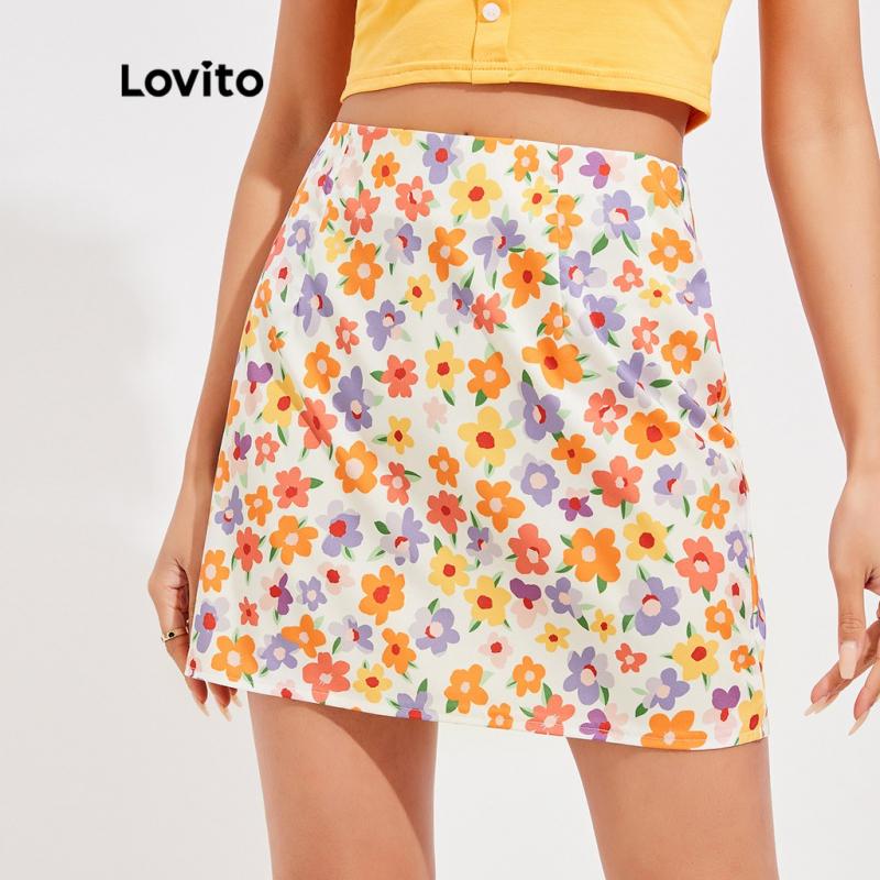 Chân váy Lovito phong cách cơ bản in hoa cổ điển L16D012 (màu cam)