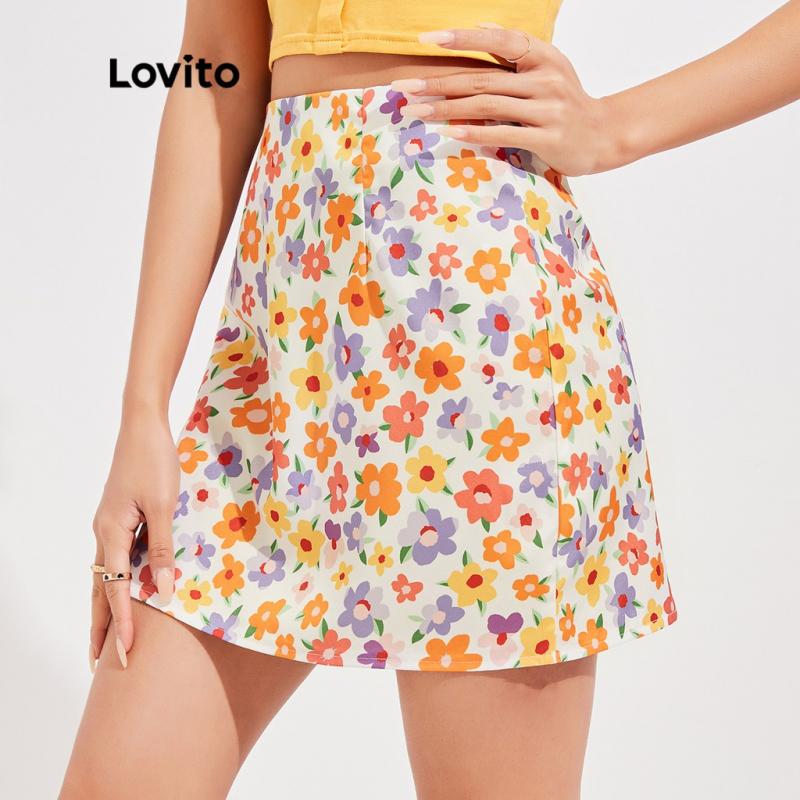 Chân váy Lovito phong cách cơ bản in hoa cổ điển L16D012 (màu cam)