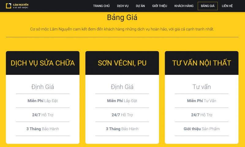 Bảng giá dịch vụ cơ sở mộc Lâm Nguyễn