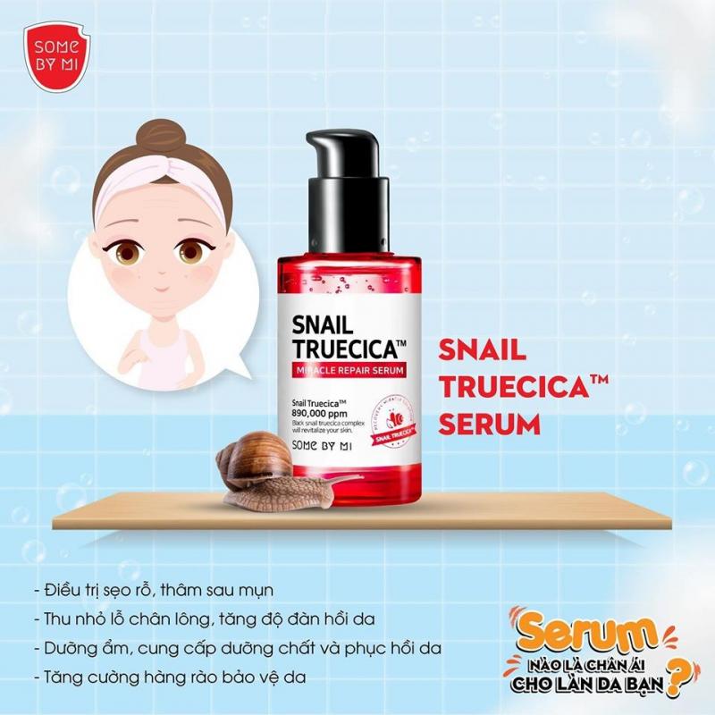 •	Tinh chất phục hồi, cải thiện thâm sẹo, làm dịu da chiết xuất ốc sên Some By Mi Snail Truecica Miracle Repair Serum 50ml
