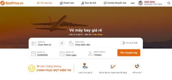Màn hình website đặt vé máy bay tại Bestprice.vn