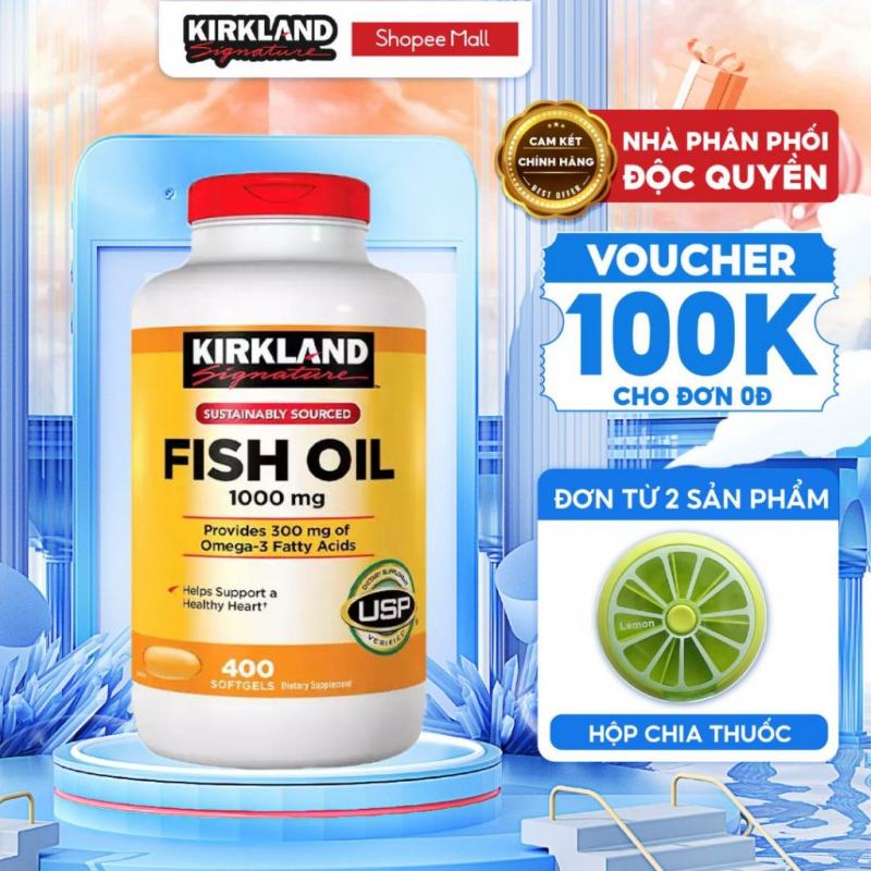 Dầu cá Fish oil 1000mg 400 viên Kirkland Signature