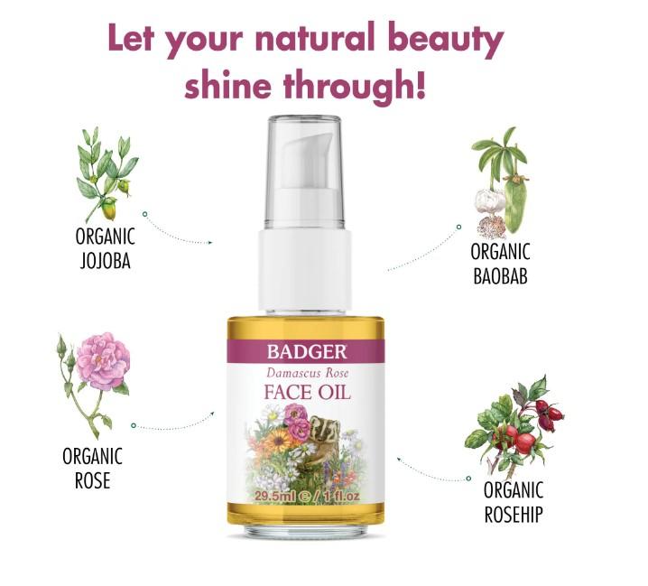 Dầu dưỡng da hữu cơ hoa hồng Badger Rose Organic Face Oil Serum