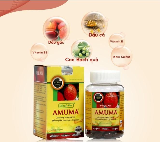 Dầu gấc viên uống Plus Amuma bổ sung dưỡng chất cho mắt giúp mắt sáng khỏe lọ 60 viên