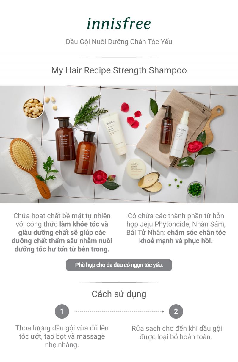 Dầu gội nuôi dưỡng chân tóc innisfree My Hair Recipe Strength Shampoo For Hair Roots Care