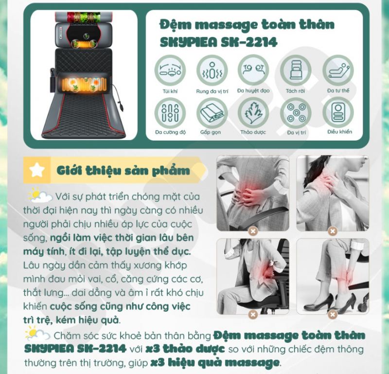 Đệm massage toàn thân hồng ngoại Skypiea SK-2214