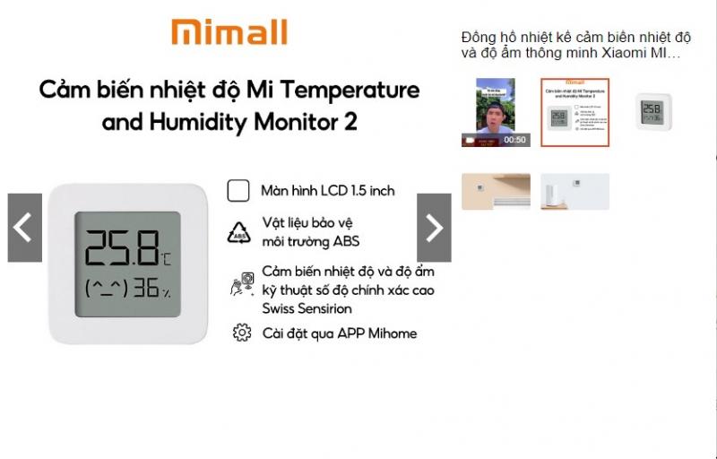 Đồng hồ nhiệt kế cảm biến nhiệt độ và độ ẩm thông minh Xiaomi MI Temperature and Humidity Monitor 2