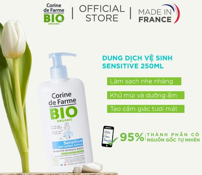 Dung dịch vệ sinh hữu cơ bảo vệ vùng kín Corine de Farme Organic Intimate Gel Sensitive