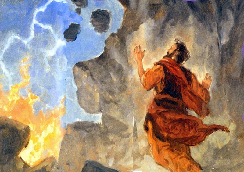 Tiên tri Elijah cầu xin với Đức Chúa Trời cho lửa từ trời xuống thiêu rụi vật hiến tế, trong cuộc đọ sức trên núi cùa ông với các tiên tri thờ thần Baal