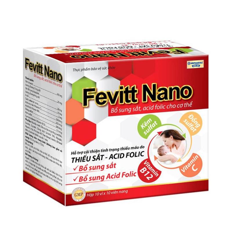 Fevitt Nano HDPHARMA bổ máu, bổ sung Sắt hữu cơ, Acid Folic 100 viên