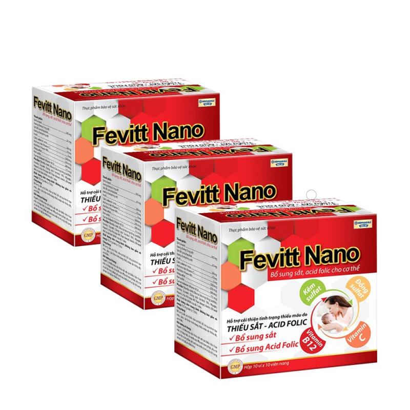 Fevitt Nano HDPHARMA bổ máu, bổ sung Sắt hữu cơ, Acid Folic 100 viên