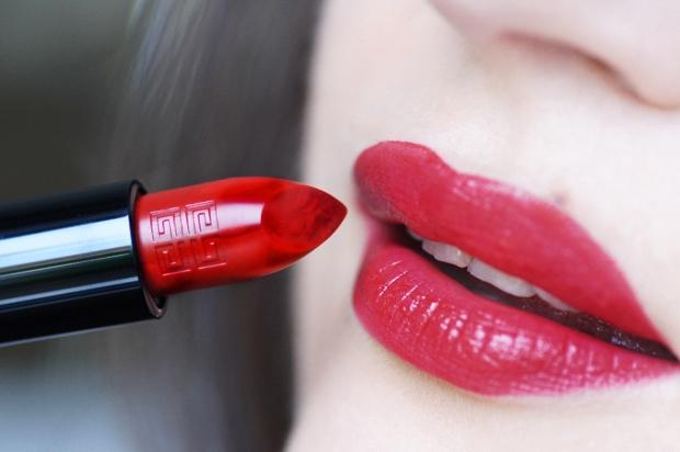 Swatch Givenchy Rouge Interdit Satin Lipstick- Marble Rouge Revelateur