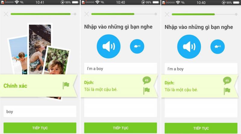 Giao diện các bài học trên Duolingo