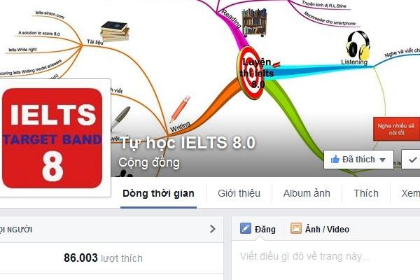 Fanpage facebook Tự học IELTS 8.0 hỗ trợ website IELTS Ngoc Bach