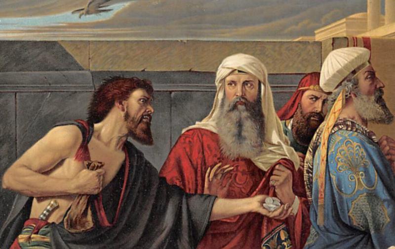 Judas Iscariot mang trả lại 30 miếng bạc cho các thầy tế lễ
