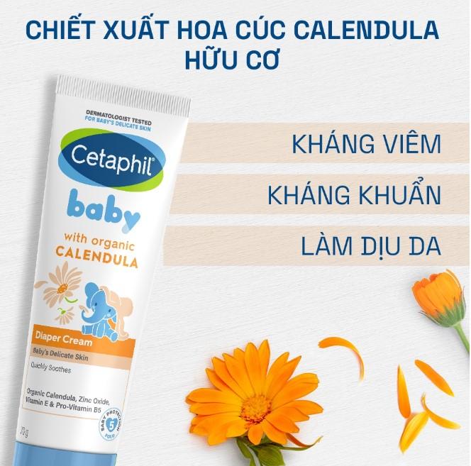 Kem chống hăm tã dịu lành Cetaphil Baby Diaper Cream Calendula