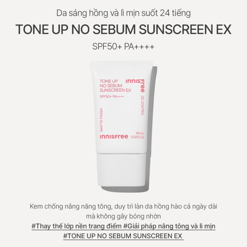 Kem chống nắng kiềm dầu và nâng tông da innisfree Tone Up No Sebum Sunscreen 50ml SPF50+ PA++++