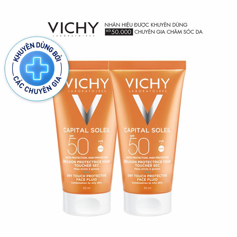 Kem chống nắng không nhờn rít SPF 50 UVA +UVB Vichy Capital Soleil Mattifying Dry Touch Face Fluid
