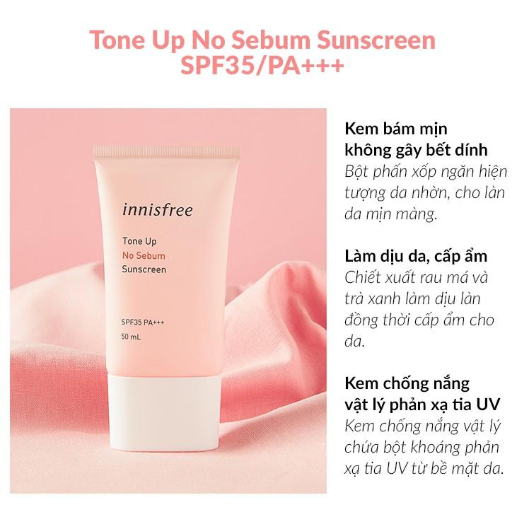 Kem chống nắng nâng Tone, kiềm dầu Innisfree Tone Up No Sebum Sunscreen SPF50/PA++++