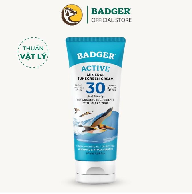 Kem chống nắng vật lý Badger Active Mineral Sunscreen Cream Broad Spectrum SPF30
