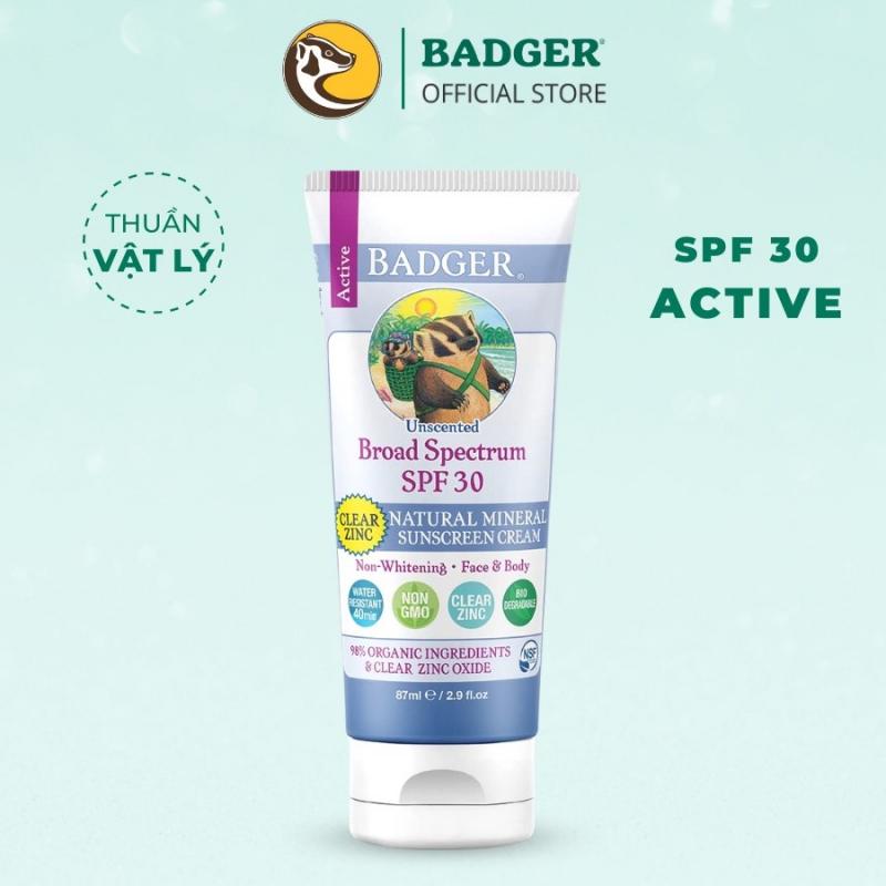Kem chống nắng vật lý Badger SPF 30 Active Sunscreen