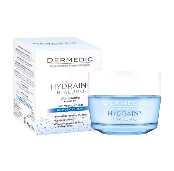 Kem dưỡng ẩm ban đêm dành cho da khô mất nước Dermedic Hydrain3 Hialuro Cream Gel Ultra Hydrating