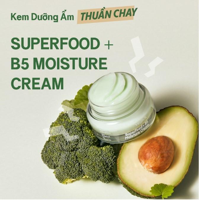 Kem dưỡng ẩm thuần chay siêu phục hồi da nhạy cảm Vegick Superfood + B5 Moisture Cream