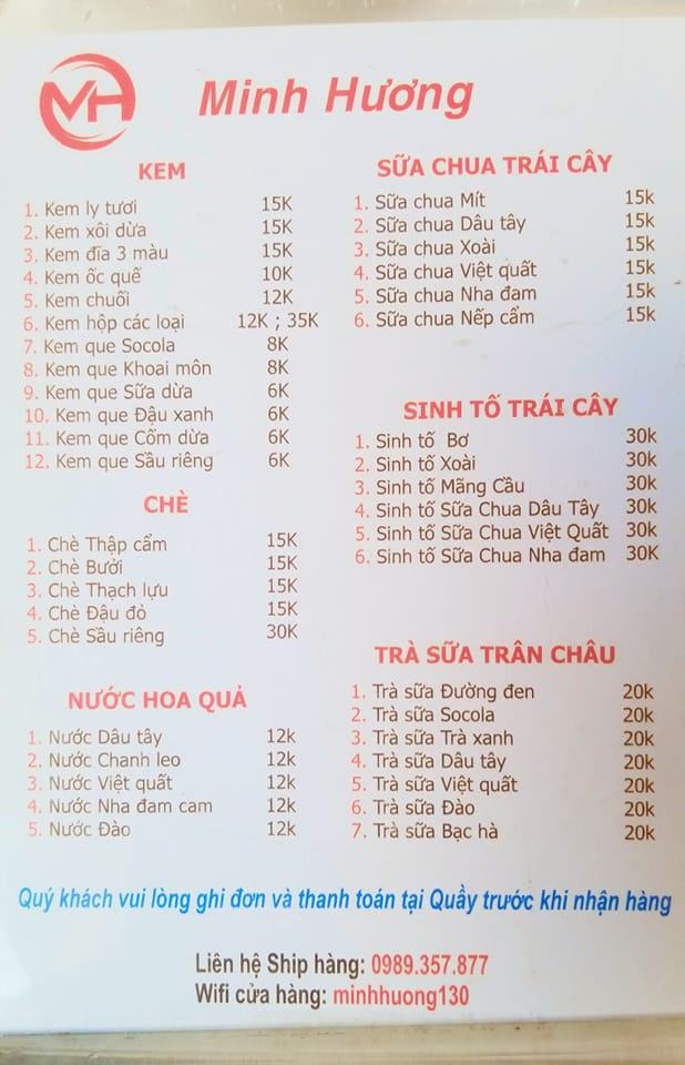 Menu kem Minh Hương