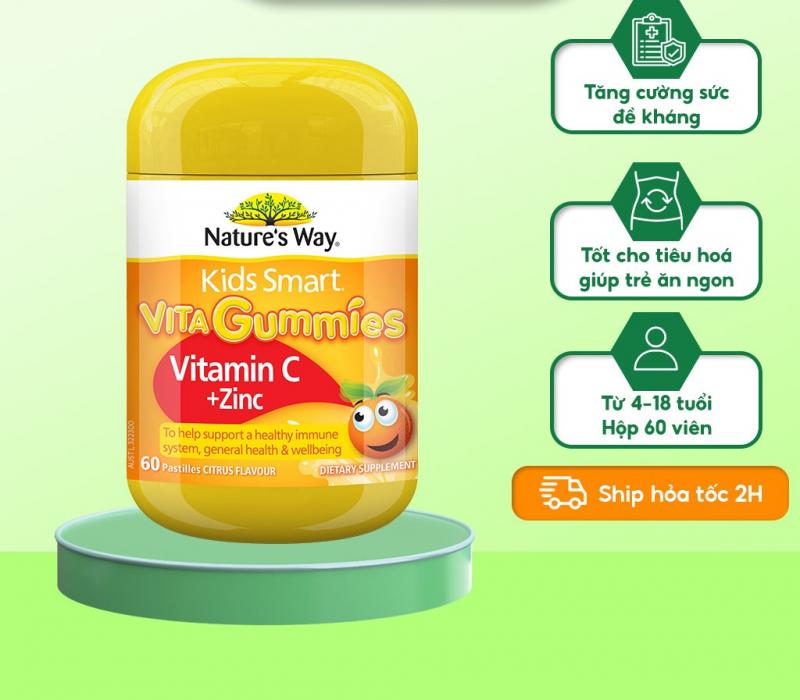 ﻿Vita Gummies Vitamin C + ZinC dành cho trẻ trên 2 tuổi, là sự kết hợp hoàn hảo giữa vitamin C và kẽm.