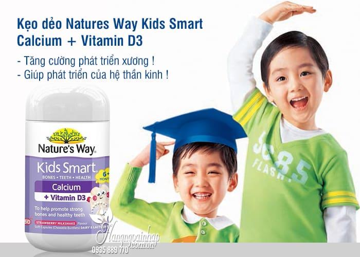 Viên nhai cho bé Nature’s Way Kids Smart Calcium + Vitamin D3 Burstlets bổ sung canxi giúp bé phát triển chiều cao