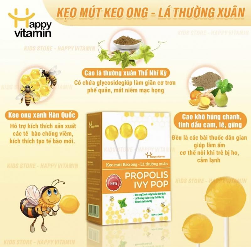 Kẹo mút keo ong lá thường xuân Happy Vitamin