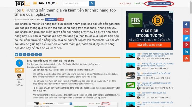 Kiếm thêm thu nhập bằng hình thức Topshare trên Toplist.vn