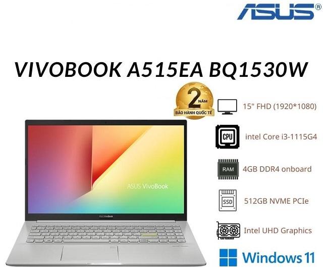 Laptop Asus VivoBook A515EA-BQ1530W i3 1115G4 |4GB | 512GB SSD |15.6 FHD |Win11