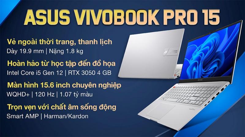 Laptop Asus Vivobook Pro 15 OLED K6502Z i5 12450H/16GB/512GB/4GB RTX3050/120Hz/Win11 (MA025W)