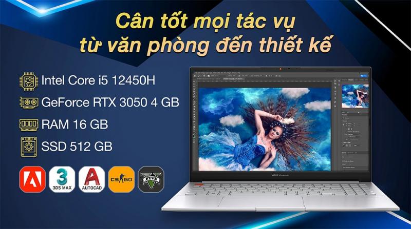 Laptop Asus Vivobook Pro 15 OLED K6502Z i5 12450H/16GB/512GB/4GB RTX3050/120Hz/Win11 (MA025W)