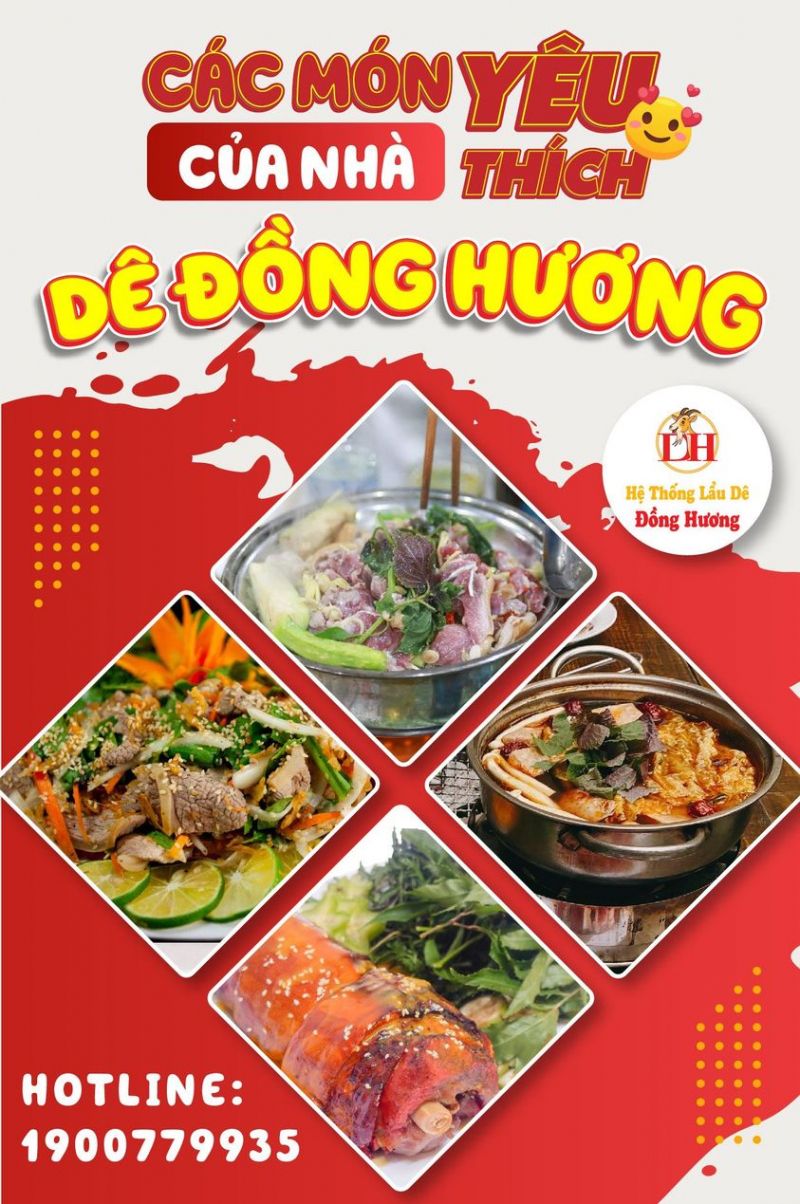 Lẩu Dê Đồng Hương với các món ăn bổ dưỡng, thơm ngon.
