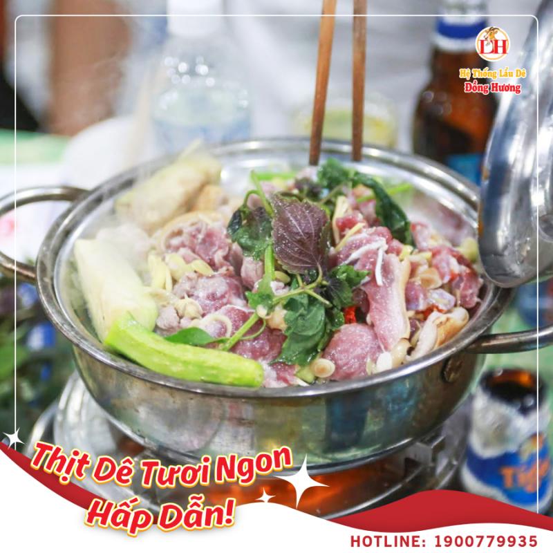 Thịt dê ở Lẩu Dê Đồng Hương tươi ngọt, mềm dai chuẩn dê ngon.